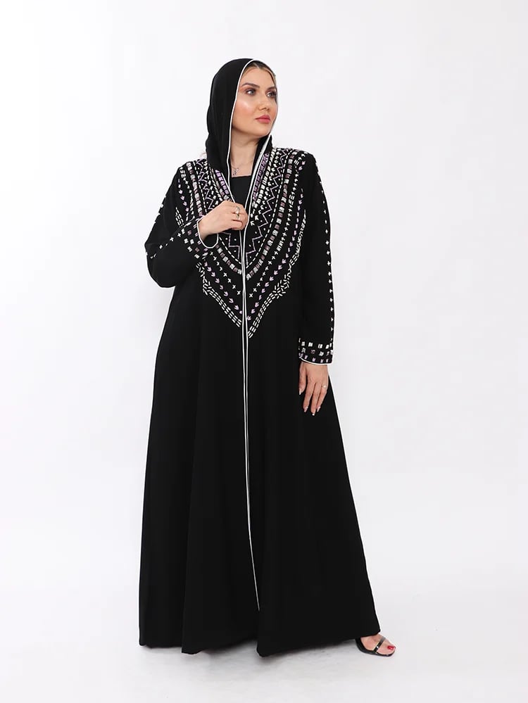 T008 عباية سوداء شك يدوي