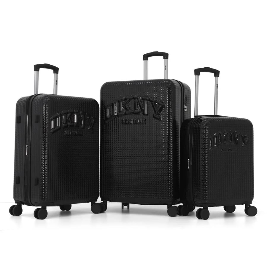 طقم حقائب سفر DKNY أسود صلب 3 قطع بعجلات