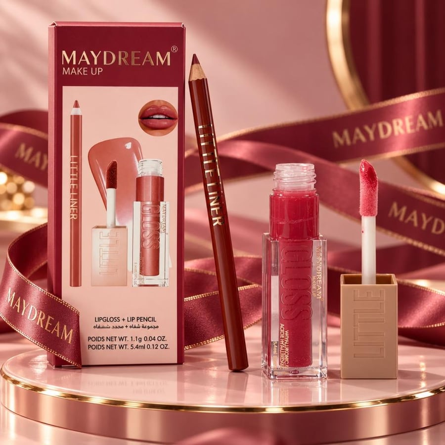 مجموعة ملمع ومحدد الشفاه من مَاي دريم (MAYDREAM Lipgloss + Lip Pencil Set)