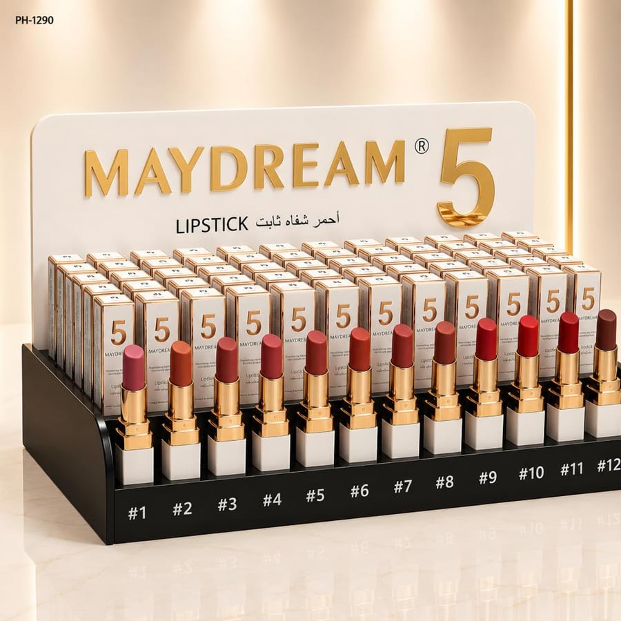 مجموعة أحمر الشفاه الثابت من MAYDREAM® (12 لوناً ساحراً مع ستاند عرض فاخر)