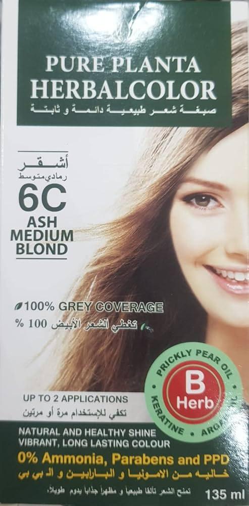 هيربال صبغة شعر جل ثابتة (أشقر رمادي متوسط  6c) 135 مل -  Pure Planta Permanent Herbal Hair Dye 6c ash medium blonde 135 ml