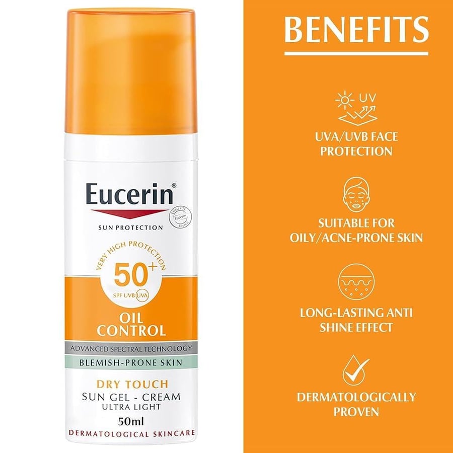 يوسرين كريم جل +SPF 50 للبشرة الدهنية 50 مل - Eucerin Oil Control Spf50+ Sunblock Gel Cream 50 ml