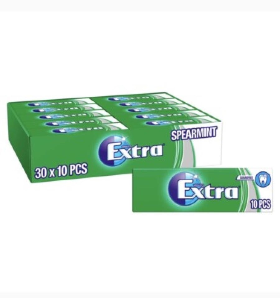 علك إكسترا المنعشة بنكهة النعناع الأخضر خالية من السكر 10 حبات - Extra Gum Spearmint, Sugar Free Chewing Gum 10 Pellets