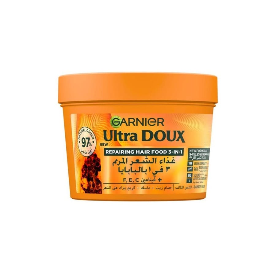 الترا دو غذاء الشعر المرمم 3 في 1 بالبابايا للشعر التالف 390 مل - Ultra Doux Repairing Papaya 3-in-1 Hair Food For Damaged Hair 390 ml