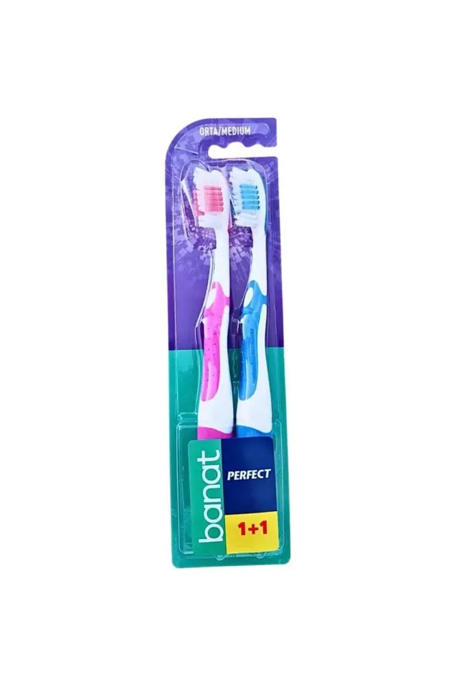 بنات فرشاة أسنان ثنائية المفعول 1+1 مجانا 1 عبوة - Banat Toothbrush Perfect Duo Effect 1+1 Free 1 Kit