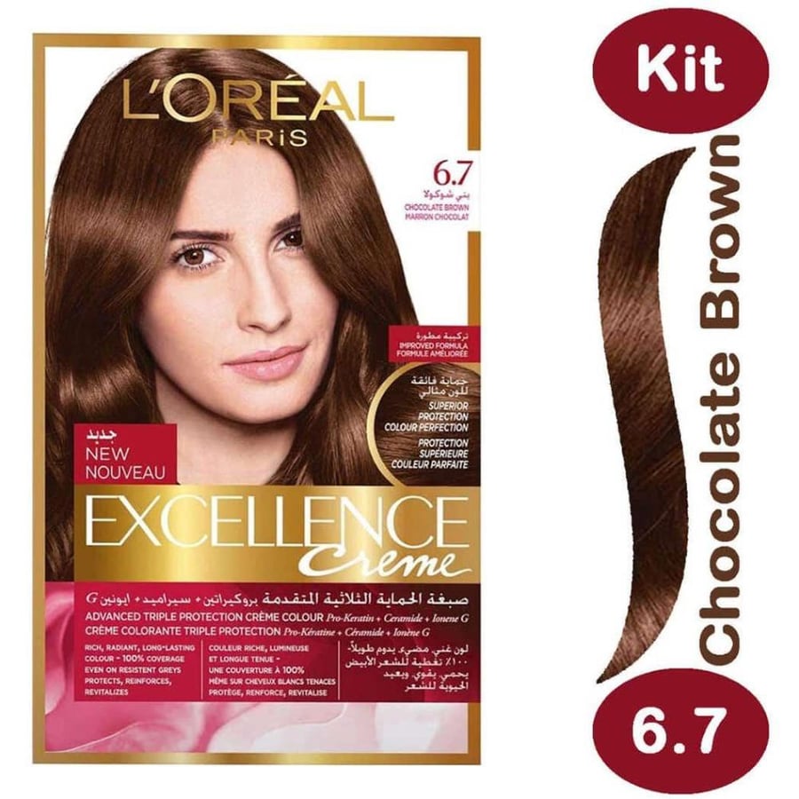 اكسلانس صبغة شعر بنى شوكولاته 6.7 - Loreal Excellence 6.7 Chocolate Brown Hair Color