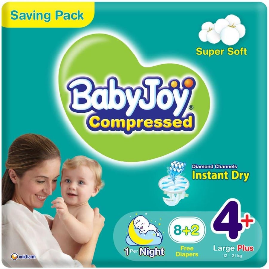 بيبي جوي مقاس (4+) عبوة صغيرة 10 حفاضة - BabyJoy Size (4+) Carry Pack 10 Diapers