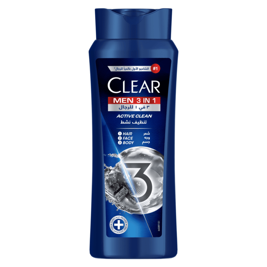 شامبو كلير 3 في 1 للرجال، أكتيف كلين 600 مل - CLEAR 3 in 1 Shampoo for men Active Clean 600 ml