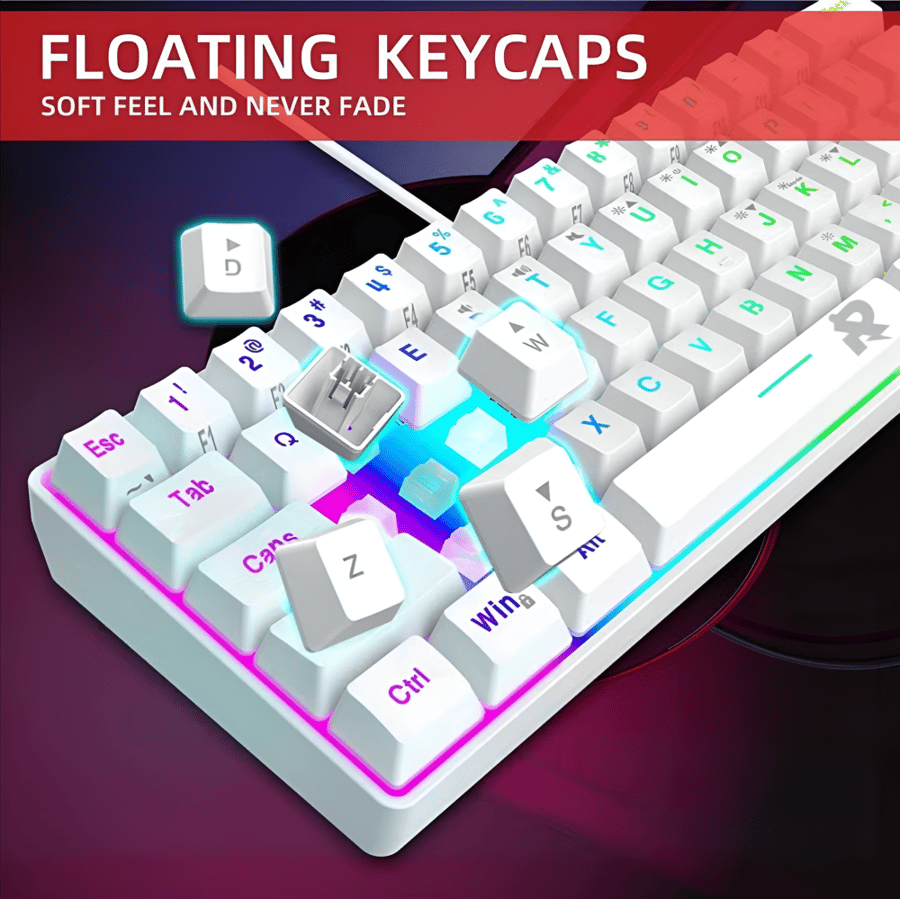 Small white gaming keyboard with RGB lighting