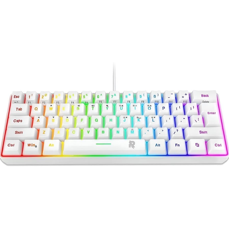 Small white gaming keyboard with RGB lighting