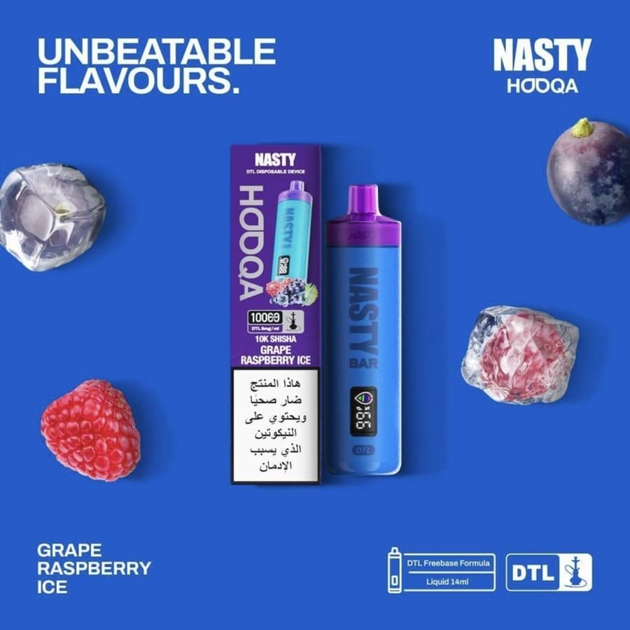 سحبة شيشة ناستي هوكا 10000 سحبة 6نوكتين - NASTY HOOQA 6mg Disposable Vape device 10000 puffs DFR10ki
