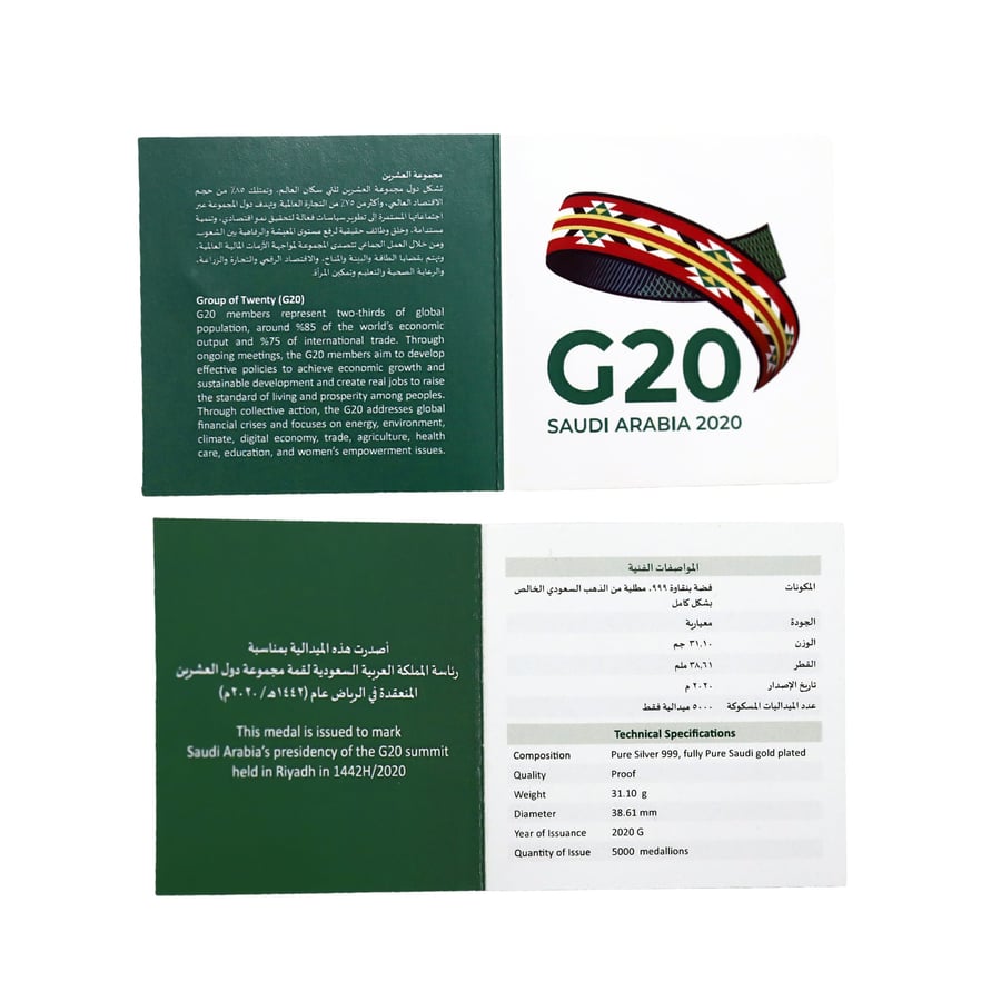 ميدالية قمة العشرين G20 (الكبيرة) فضة مطلية بالذهب | 31 غرام