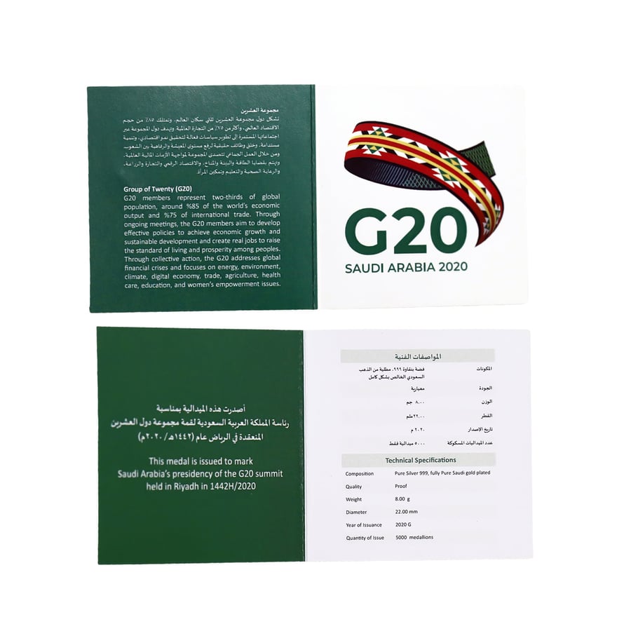 ميدالية قمة العشرين G20 (الصغيرة)  فضة مطلية بالذهب | 8 غرامات