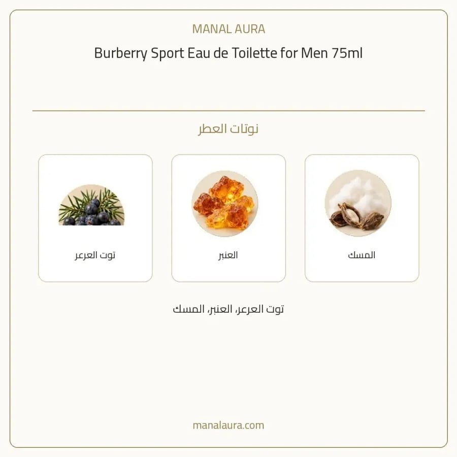 بربري عطر سبورت أو دو تواليت - خشبي عطري عنبر - للرجال - 75 مل
