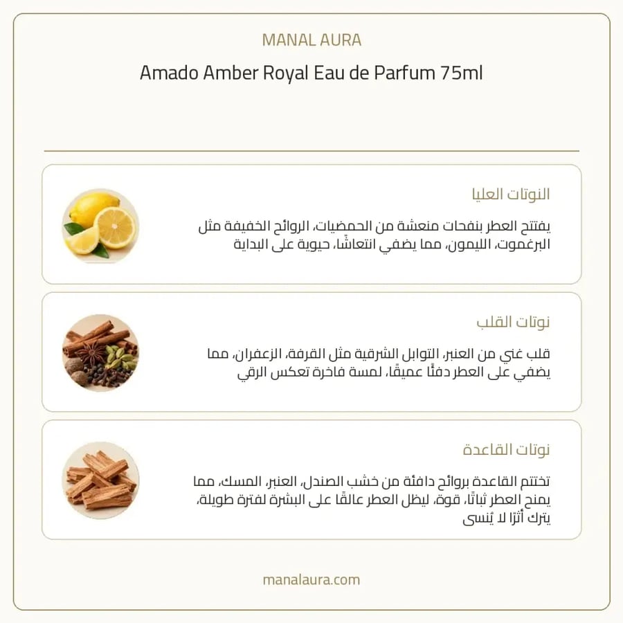 أمادو عطر عنبر رويال أو دو بارفيوم - شرقي حمضي حمضيات - للجنسين - 75 مل