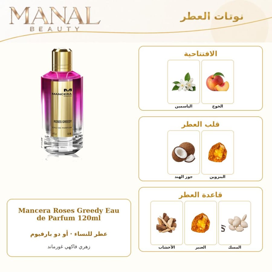 مانسيرا عطر روز قريدي أو دو بارفيوم - زهري فاكهي غورماند - للنساء - 120 مل