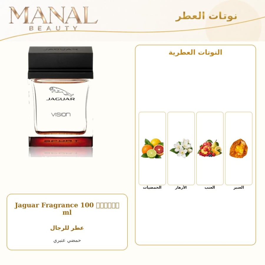 جاكوار عطر فيجن سبورت بارفيوم - حمضي حمضيات عنبر - للرجال - 100 مل