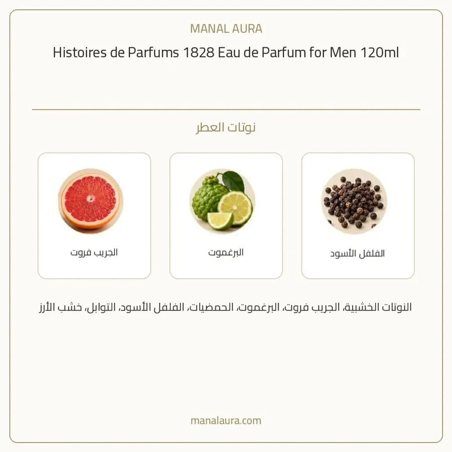 هيستوار دو بارفام عطر 1828 من هيسترويز دو أو دو بارفيوم - خشبي حمضي حمضيات - للرجال - 120 مل