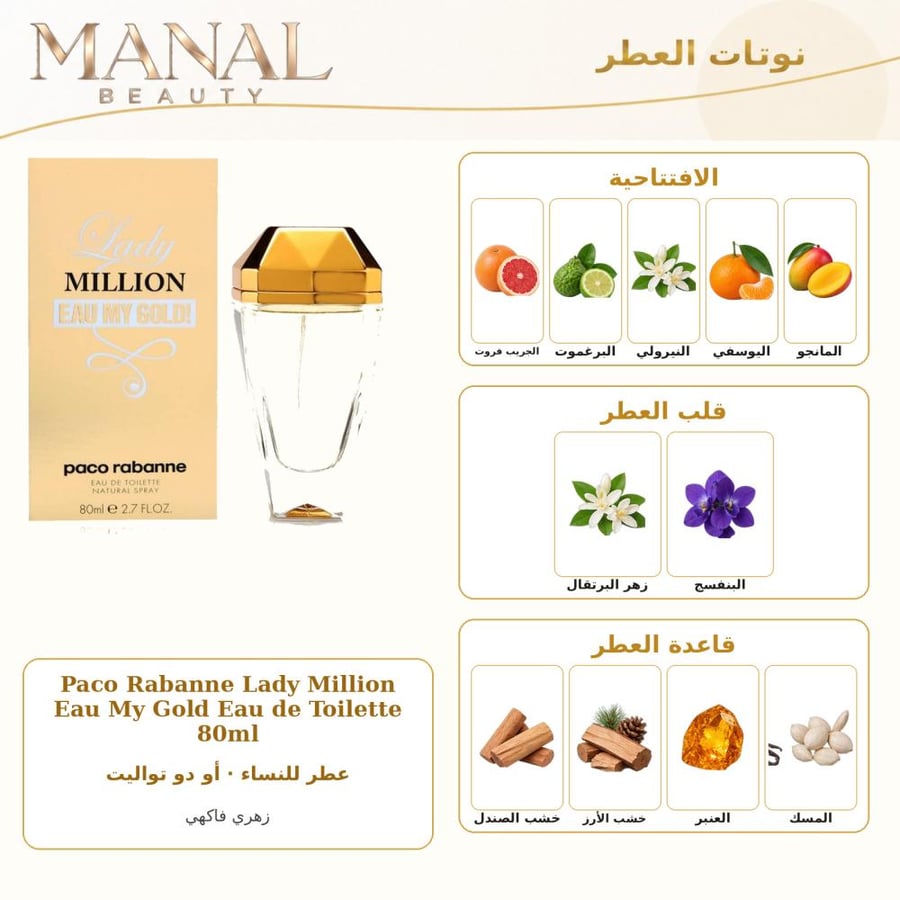 باكو رابان عطر ليدي مليون ايو ماي قولد أو دو تواليت - زهريل فاكهيي - للنساء - 80 مل