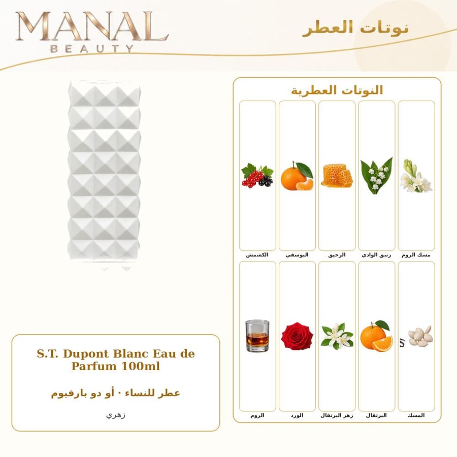 إس تي دوبون عطر بلانك الابيض أو دو بارفيوم - زهري - للنساء - 100 مل