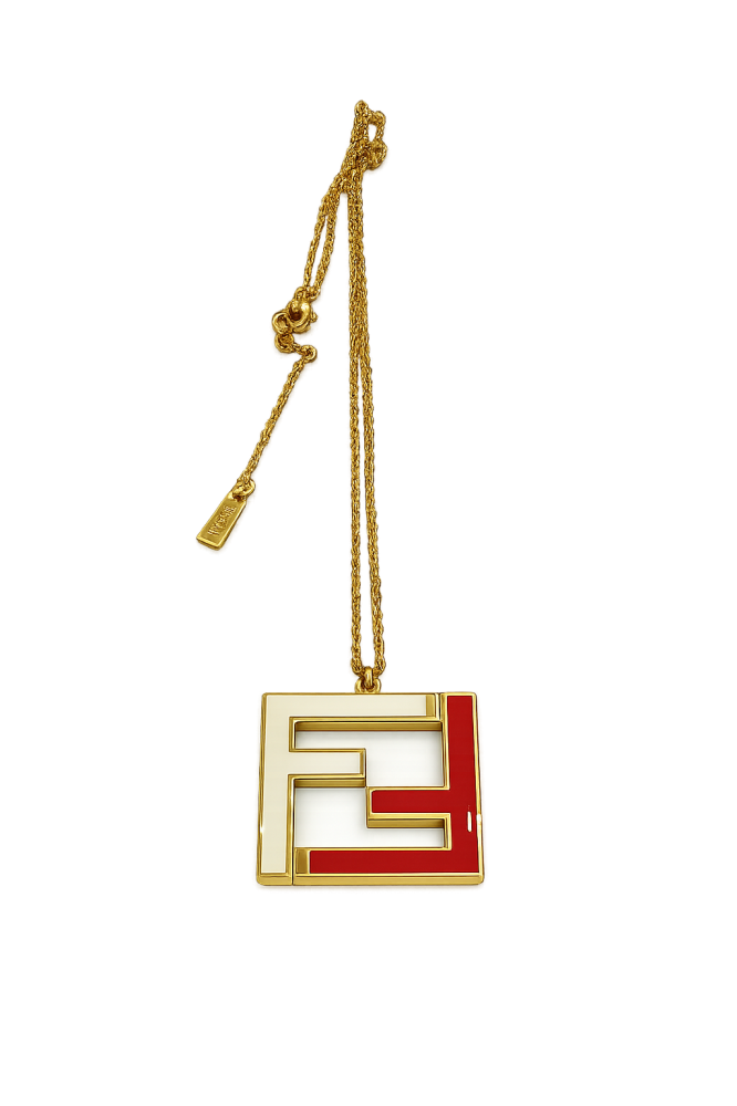 سلسال فندي بحلية مربعة بشعار FENDI باللونين الذهبي والأحمر