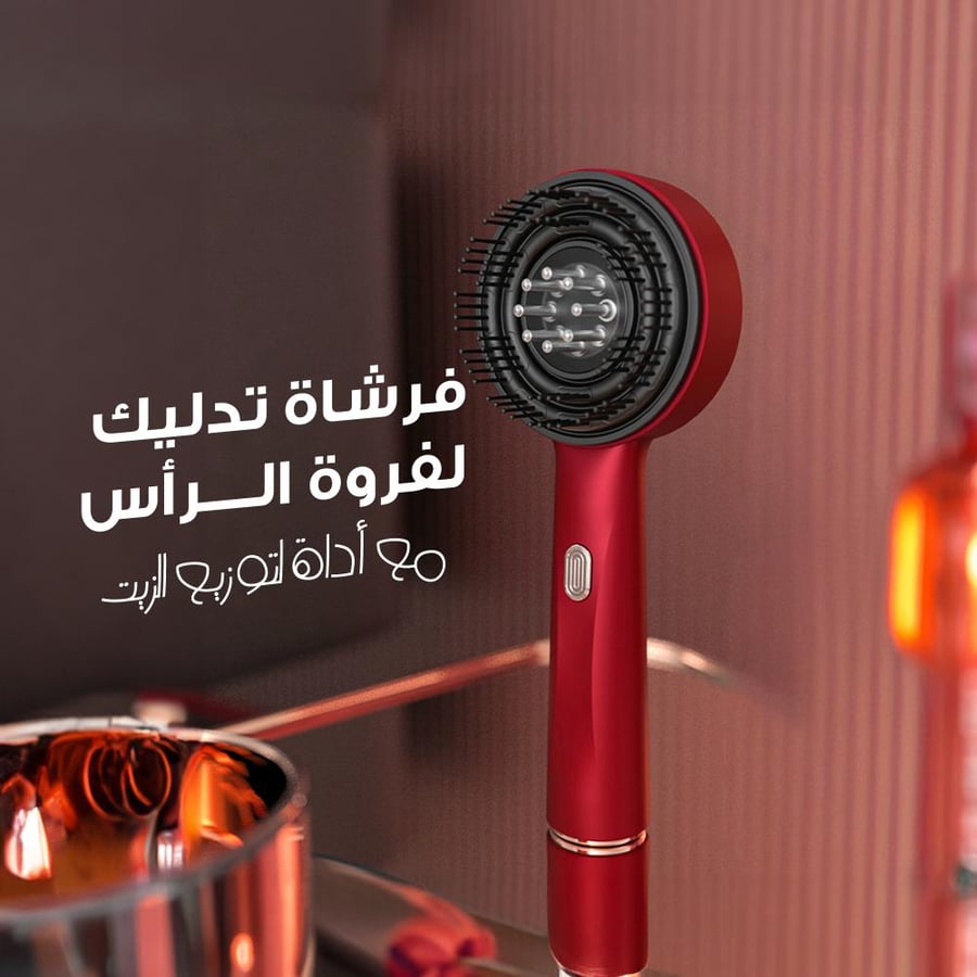 "عرض فرشاة تدليك لفروة الرأس مع أداة لتوزيع الزيت مع زيت الكافيين لمنع تساقط الشعر "