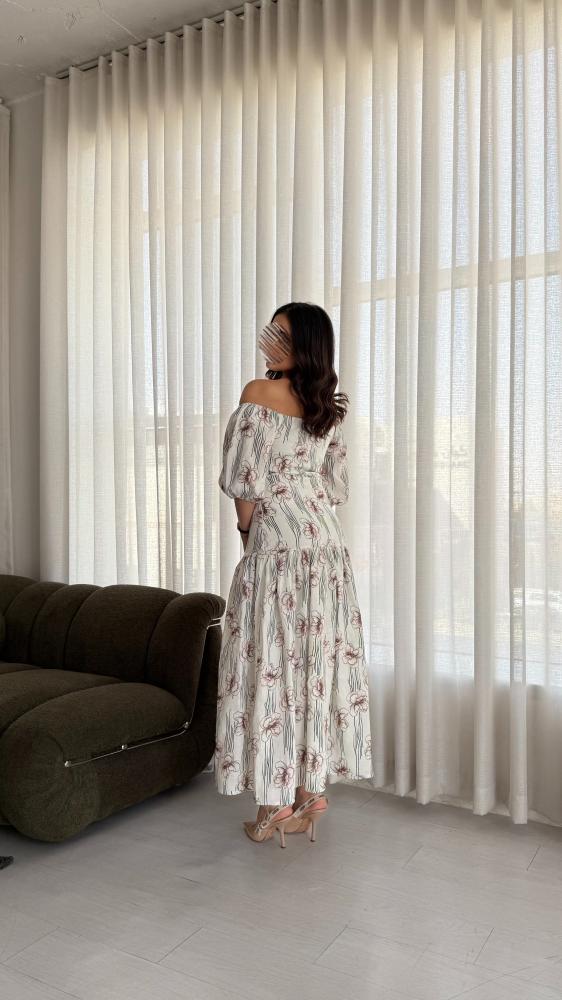 Natural linen dress with a floral pattern