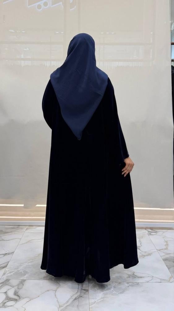 Mashael abaya double wide velvet navy color