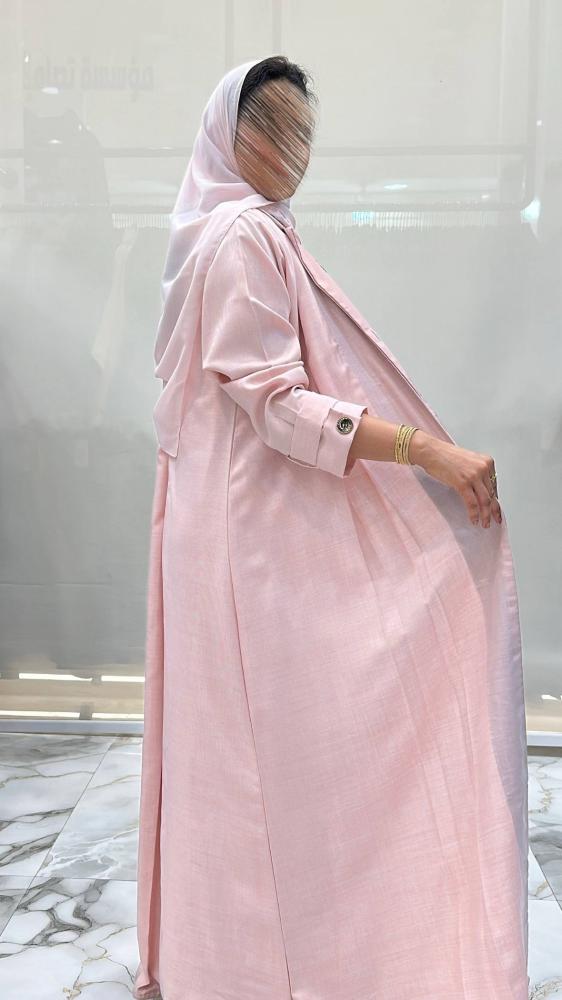 عباية الجازي كلوش بقماش لنن طقم مع فستان