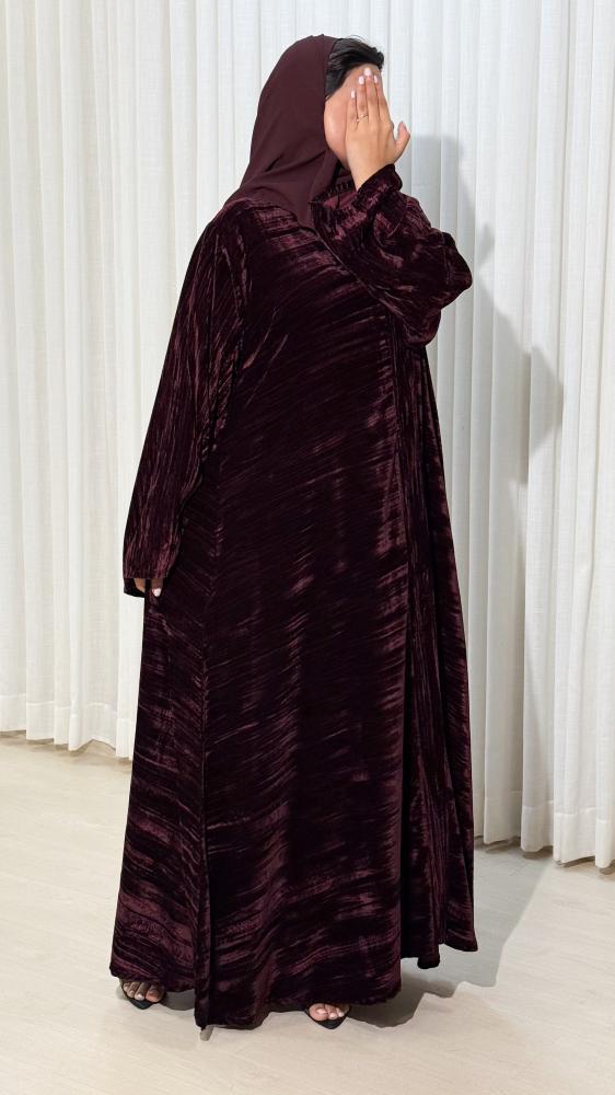 Velvet flower abaya, broken, cherry color