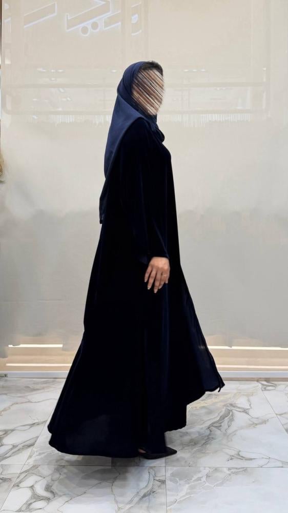 Mashael abaya double wide velvet navy color