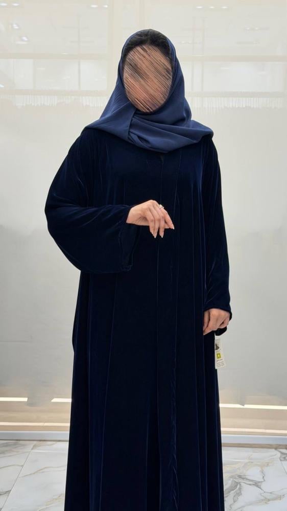 Mashael abaya double wide velvet navy color