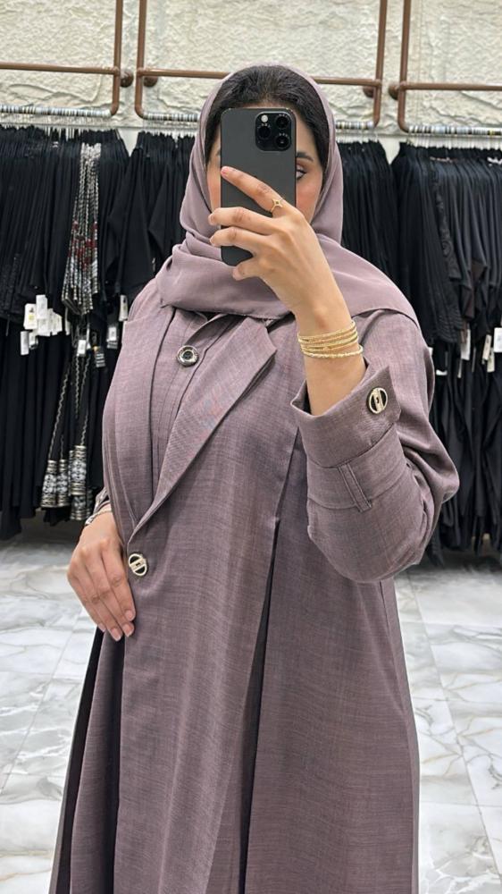 عباية الجازي كلوش بقماش لنن طقم مع فستان