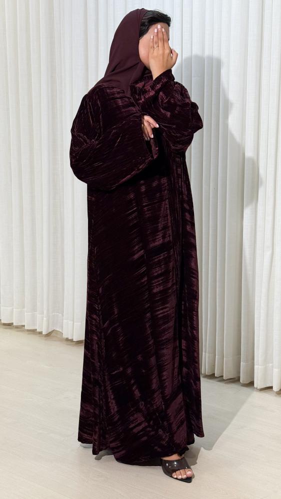 Velvet flower abaya, broken, cherry color