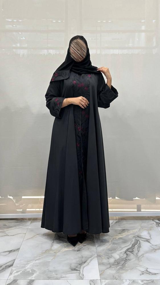عباية غنى دبل كلوش  تطريز للون اسود