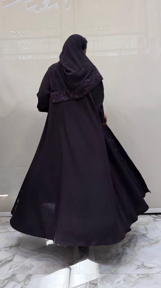 عباية غنى دبل كلوش  تطريز للون موف