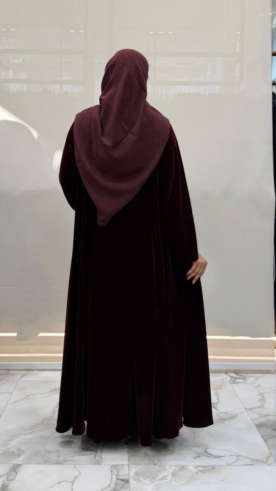Mashael abaya double wide velvet in cherry color
