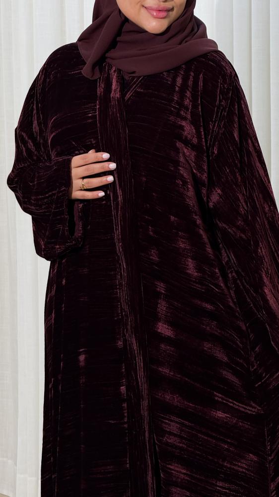 Velvet flower abaya, broken, cherry color