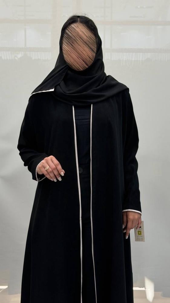 عباية روى كلوش بقماش اندنوسي سواد فاحم  تحديد قيطان  تفته