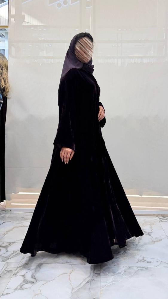 Mashael abaya double wide velvet purple color