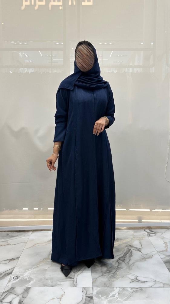 عباية لين كلوش بقماش لنن الون كحلي