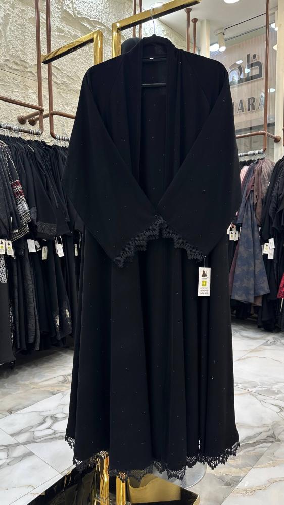 عباية تيا دبل كلوش بقماش  ملكي ومنثور كرستال