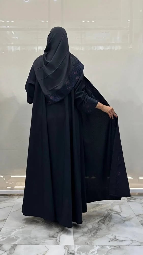 عباية غنى دبل كلوش تطريز للون كحلي
