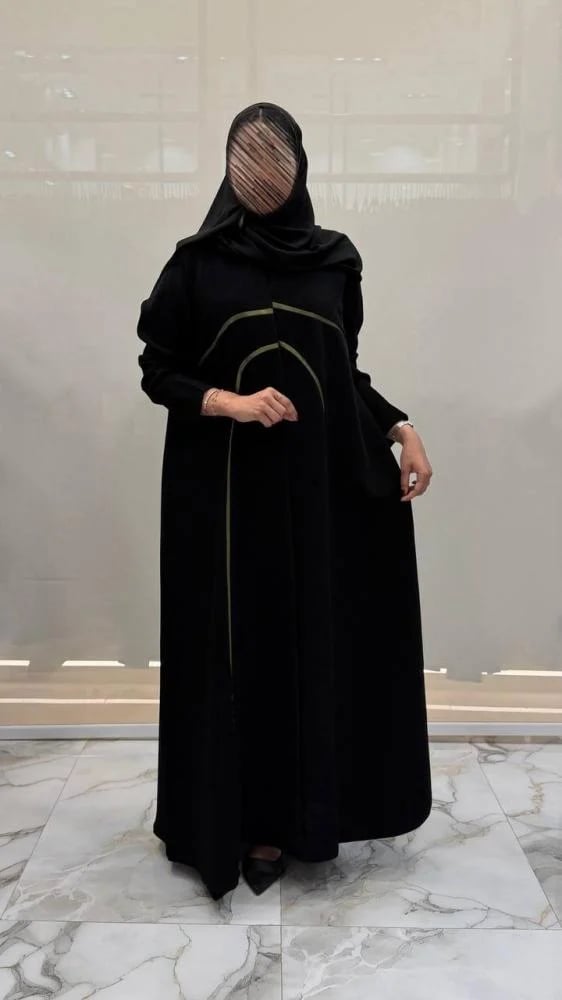 عباية ربى كلوش بقماش اندنوسي سواد فاحم  تحديد اسود