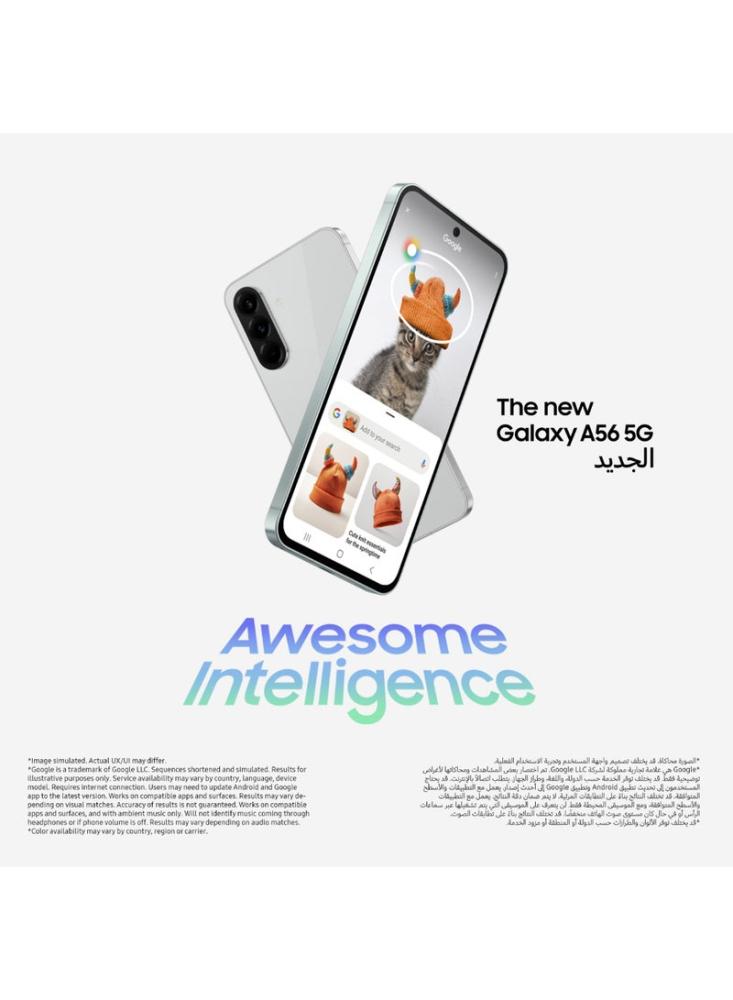 جوال جالكسي A56 الجيل الخامس 5G، ذاكرة تخزين 256GB، ذاكرة RAM 8GB، جرافيت رائع، 6 تحديثات لنظام التشغيل، شاشة كبيرة، عمر بطارية طويل
