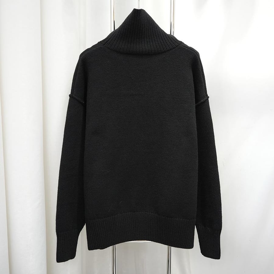 BLACK FUNELL NECK WOOL SWEATER WITH AMI DE COEUR