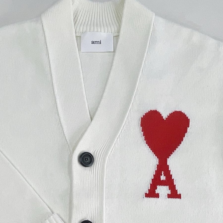 NATURAL WOOL CARDIGAN WITH AMI DE COEUR