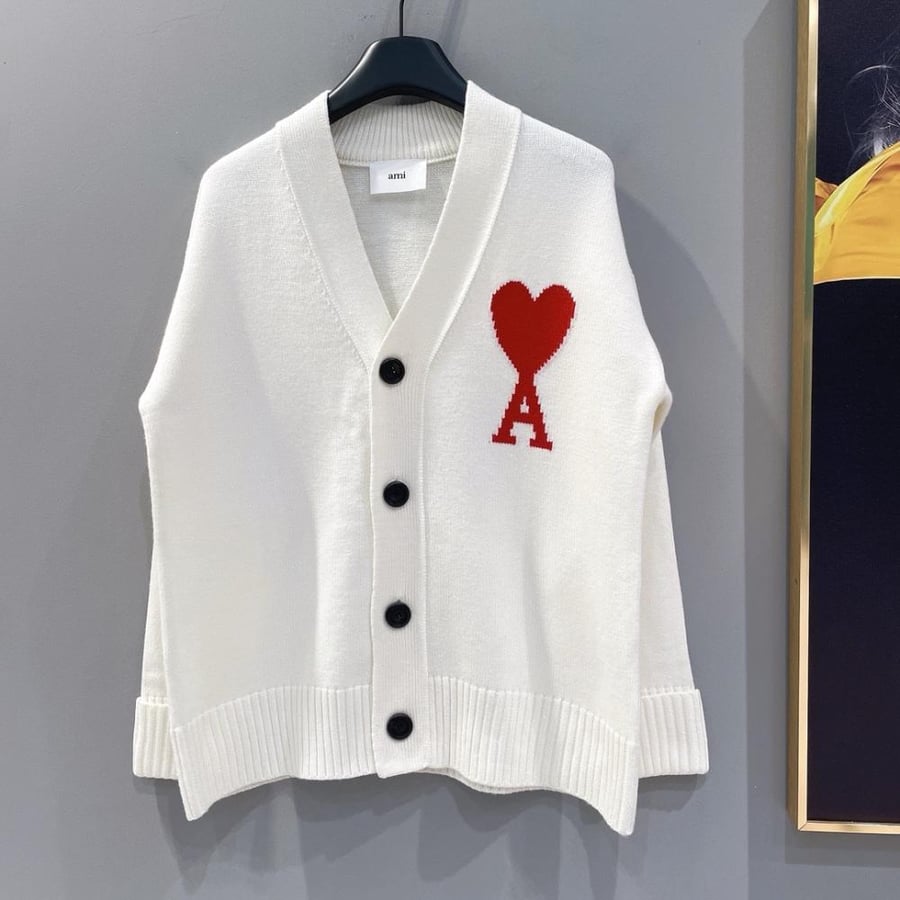 NATURAL WOOL CARDIGAN WITH AMI DE COEUR