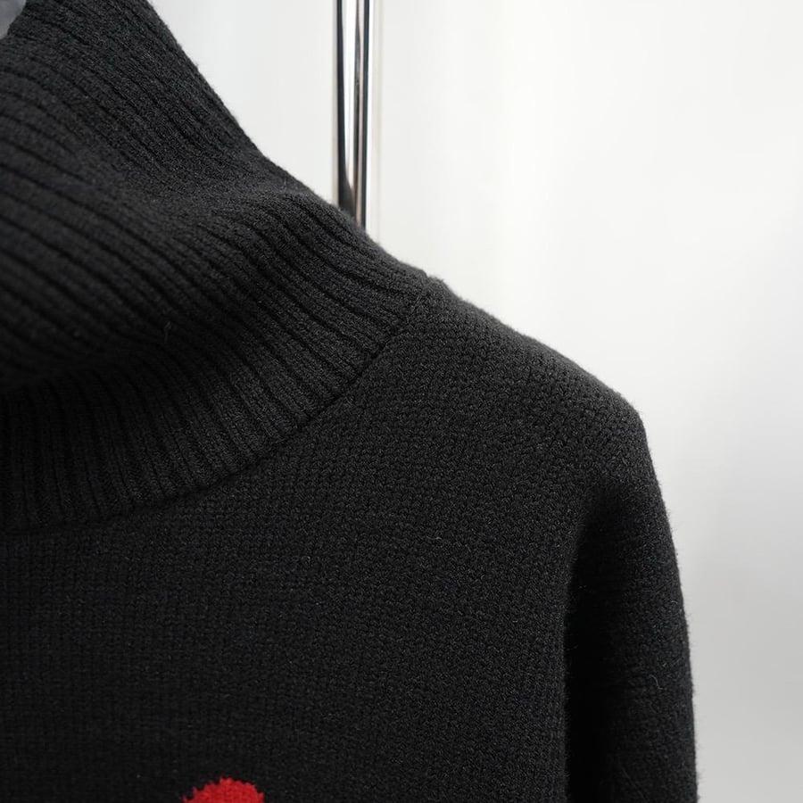 BLACK FUNELL NECK WOOL SWEATER WITH AMI DE COEUR