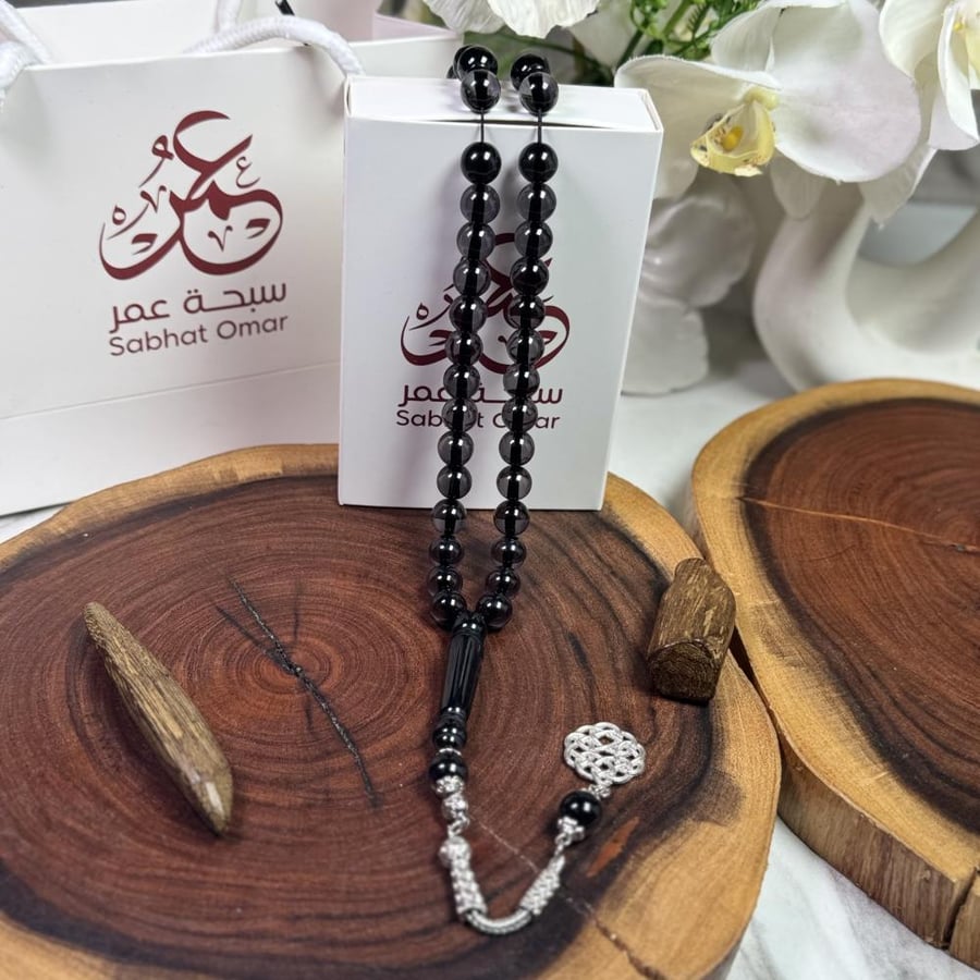 Black transparent beaded rosary